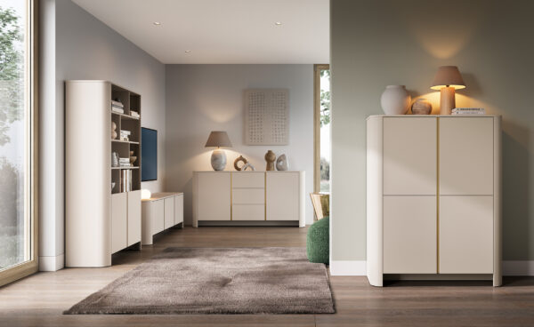 Meuble TV AMOS - Cachemire - Arrondi - Fermeture silencieuse - Largeur 168 cm, Hauteur 52 cm, Profondeur 39 cm – Image 5