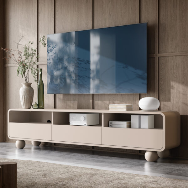 TV cabinet KAMLOOPS - Kashmir - Rounded - 3 Drawers - Width 180 cm, Height 44 cm, Depth 39 cm – Image 2