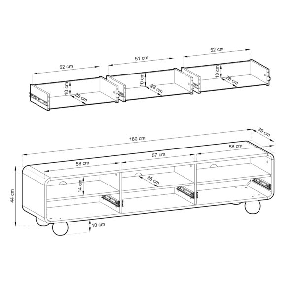 TV cabinet KAMLOOPS - Kashmir - Rounded - 3 Drawers - Width 180 cm, Height 44 cm, Depth 39 cm – Image 3
