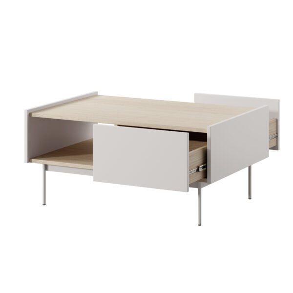 Table basse Kelowna - Cachemire, Chene - 2 tiroirs - Largeur 97 cm, Hauteur 45 cm, Profondeur 65 cm – Image 4