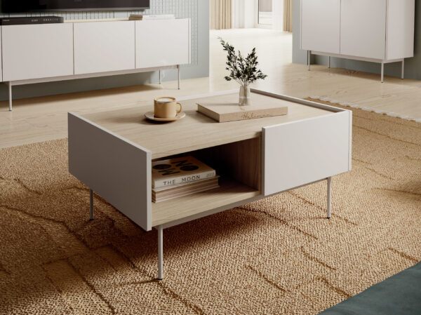 Table basse Kelowna - Cachemire, Chene - 2 tiroirs - Largeur 97 cm, Hauteur 45 cm, Profondeur 65 cm – Image 6