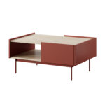 Table basse Kelowna - Rouge, Chene - 2 tiroirs - Largeur 97 cm, Hauteur 45 cm, Profondeur 65 cm