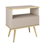 Table de chevet Banff S54 MDF - Beige - Façades rainurées - Tiroir - Largeur 54 cm, Hauteur 59 cm, Profondeur 39 cm