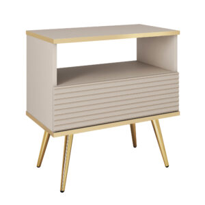 Table de chevet Banff S54 MDF - Beige - Façades rainurées - Tiroir - Largeur 54 cm, Hauteur 59 cm, Profondeur 39 cm