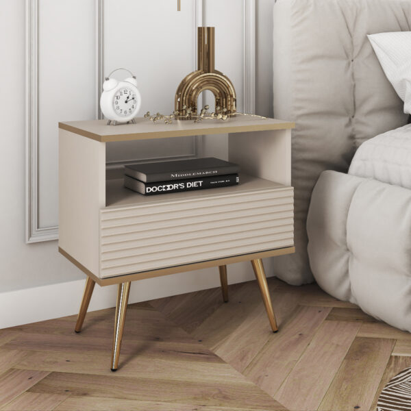 Table de chevet Banff S54 MDF - Beige - Façades rainurées - Tiroir - Largeur 54 cm, Hauteur 59 cm, Profondeur 39 cm – Image 2