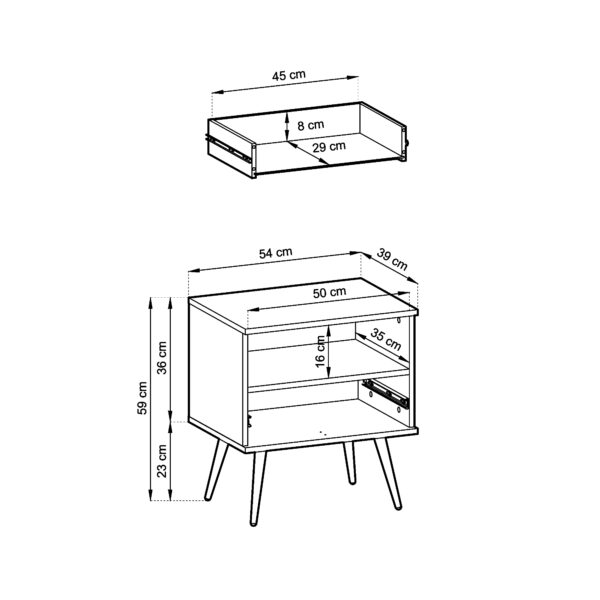 Table de chevet Banff S54 MDF - Beige - Façades rainurées - Tiroir - Largeur 54 cm, Hauteur 59 cm, Profondeur 39 cm – Image 3