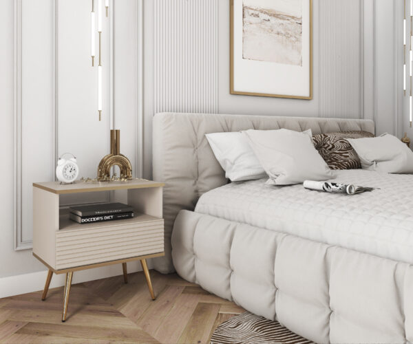 Table de chevet Banff S54 MDF - Beige - Façades rainurées - Tiroir - Largeur 54 cm, Hauteur 59 cm, Profondeur 39 cm – Image 6