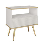 Table de chevet Banff S54 MDF - Blanche - Façades rainurées - Tiroir - Largeur 54 cm, Hauteur 59 cm, Profondeur 39 cm