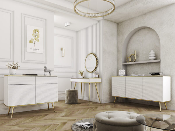 Table de chevet Banff S54 MDF - Blanche - Façades rainurées - Tiroir - Largeur 54 cm, Hauteur 59 cm, Profondeur 39 cm – Image 5