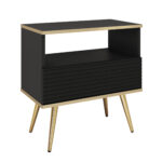 Table de chevet Banff S54 MDF - Noire - Façades rainurées - Tiroir - Largeur 54 cm, Hauteur 59 cm, Profondeur 39 cm