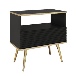 Table de chevet Banff S54 MDF - Noire - Façades rainurées - Tiroir - Largeur 54 cm, Hauteur 59 cm, Profondeur 39 cm