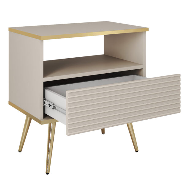 Table de chevet Banff S54 MDF - Noire - Façades rainurées - Tiroir - Largeur 54 cm, Hauteur 59 cm, Profondeur 39 cm – Image 4