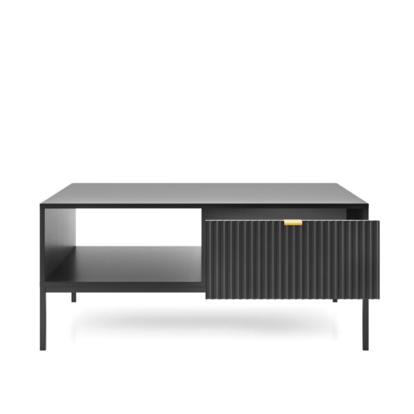 Table basse NANAIMO - Noir - Poignées dorées - Avec tiroir - Largeur 104 cm, Hauteur 48 cm, Profondeur 68 cm – Image 4