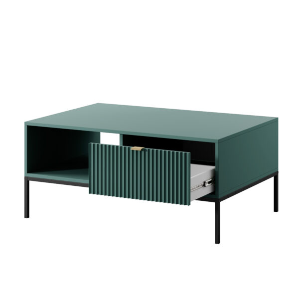 Table basse NANAIMO - Vert - Poignées dorées - Avec tiroir - Largeur 104 cm, Hauteur 48 cm, Profondeur 68 cm – Image 4