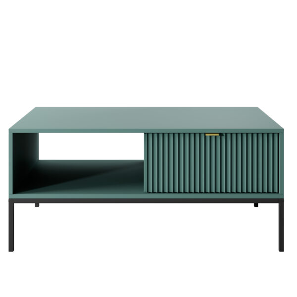 Table basse NANAIMO - Vert - Poignées dorées - Avec tiroir - Largeur 104 cm, Hauteur 48 cm, Profondeur 68 cm – Image 7