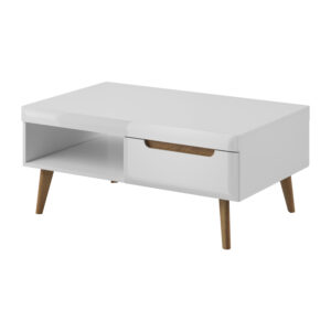 Table basse SUDBURRY - Blanc - Façades en haute brillance - 2 tiroirs - Largeur 107 cm, Hauteur 46 cm, Profondeur 67 cm