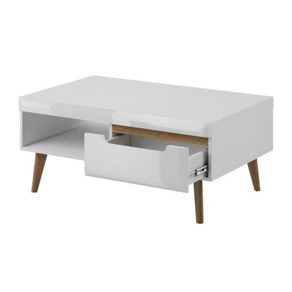 Table basse SUDBURRY - Blanc - Façades en haute brillance - 2 tiroirs - Largeur 107 cm, Hauteur 46 cm, Profondeur 67 cm – Image 4