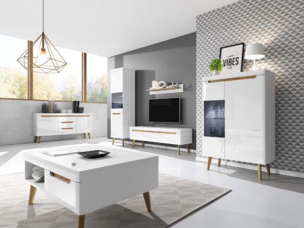 Table basse SUDBURRY - Blanc - Façades en haute brillance - 2 tiroirs - Largeur 107 cm, Hauteur 46 cm, Profondeur 67 cm – Image 5