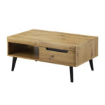 Table basse SUDBURRY - Chene - Détails noirs - 2 tiroirs - Largeur 107 cm, Hauteur 46 cm, Profondeur 67 cm