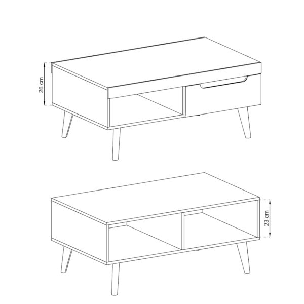 Table basse SUDBURRY - Chene - Détails noirs - 2 tiroirs - Largeur 107 cm, Hauteur 46 cm, Profondeur 67 cm – Image 3