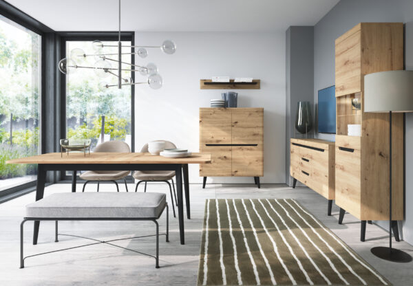 Table basse SUDBURRY - Chene - Détails noirs - 2 tiroirs - Largeur 107 cm, Hauteur 46 cm, Profondeur 67 cm – Image 4