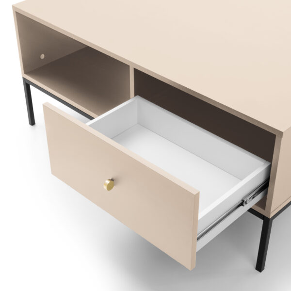 Table basse MONCTON - Beige - Poignées métalliques - Tiroir - Largeur 104 cm, Hauteur 46 cm, Profondeur 68 cm – Image 7