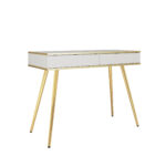 Coiffeuse Banff T102 - Blanche - Détails dorés - 2 tiroirs - Largeur 102 cm, Hauteur 80 cm, Profondeur 50 cm