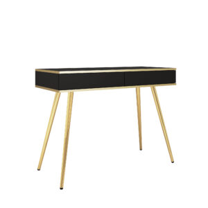 Coiffeuse Banff T102 - Noire - Détails dorés - 2 tiroirs - Largeur 102 cm, Hauteur 80 cm, Profondeur 50 cm