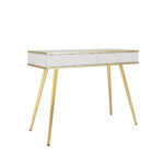 Coiffeuse Banff T102 MDF - Blanche - Façades rainurées - 2 tiroirs - Largeur 102 cm, Hauteur 80 cm, Profondeur 50 cm