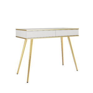 Coiffeuse Banff T102 MDF - Blanche - Façades rainurées - 2 tiroirs - Largeur 102 cm, Hauteur 80 cm, Profondeur 50 cm