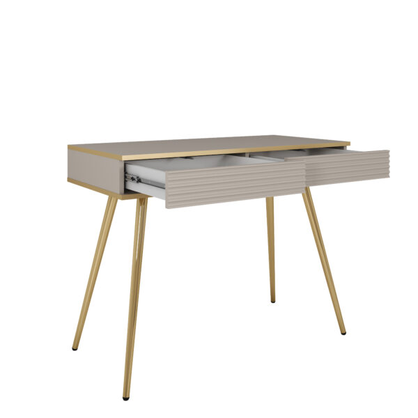 Coiffeuse Banff T102 MDF - Blanche - Façades rainurées - 2 tiroirs - Largeur 102 cm, Hauteur 80 cm, Profondeur 50 cm – Image 4