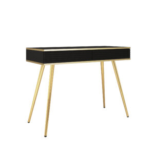 Coiffeuse Banff T102 MDF - Noire - Façades rainurées - 2 tiroirs - Largeur 102 cm, Hauteur 80 cm, Profondeur 50 cm