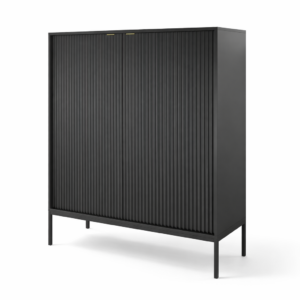 Commode NANAIMO K104 - Noir - Poignées dorées - Largeur 104 cm, Hauteur 125 cm, Profondeur 39 cm