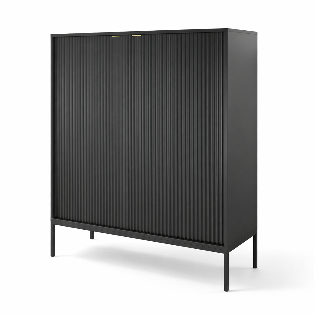 XMEBSKRKOMPI02701303_00-1 Commode NANAIMO K104 - Noir - Poignées dorées - Largeur 104 cm, Hauteur 125 cm, Profondeur 39 cm – Image 1