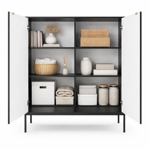 Commode NANAIMO K104 - Noir - Poignées dorées - Largeur 104 cm, Hauteur 125 cm, Profondeur 39 cm – Image 4