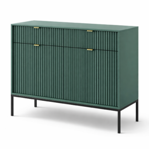 Commode NANAIMO KSZ104 - Verte - Poignées dorées - 2 tiroirs - Largeur 104 cm, Hauteur 83 cm, Profondeur 39 cm