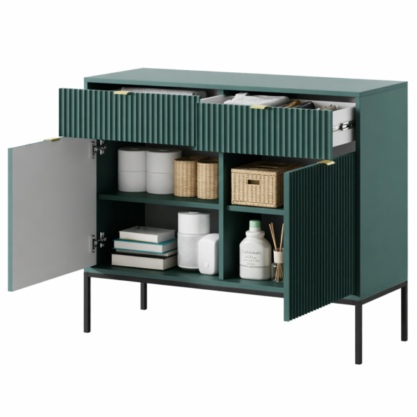 Commode NANAIMO KSZ104 - Verte - Poignées dorées - 2 tiroirs - Largeur 104 cm, Hauteur 83 cm, Profondeur 39 cm – Image 4
