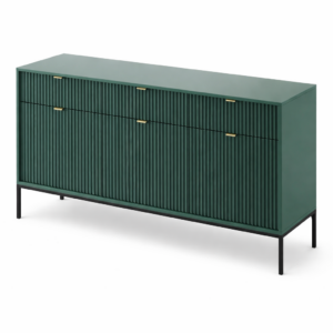 Commode NANAIMO KSZ154 - Verte - Poignées dorées - 3 tiroirs - Largeur 154 cm, Hauteur 83 cm, Profondeur 39 cm