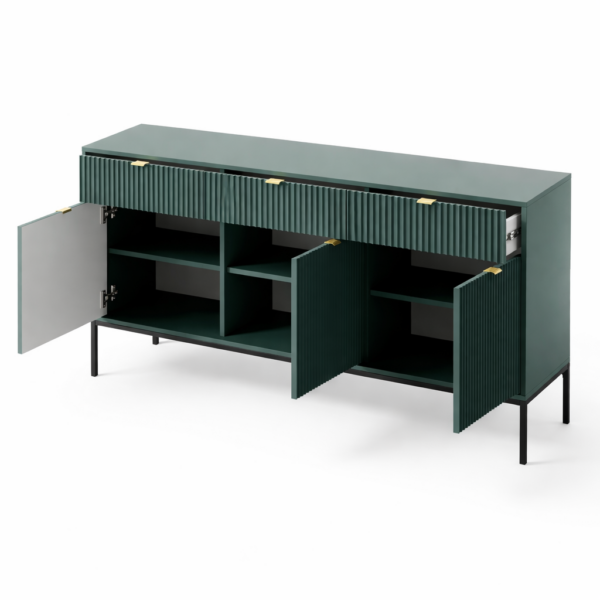 Commode NANAIMO KSZ154 - Verte - Poignées dorées - 3 tiroirs - Largeur 154 cm, Hauteur 83 cm, Profondeur 39 cm – Image 4