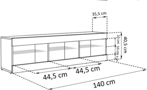 Banc TV Tivoli, Wotan Noir, Largeur 140 cm x Hauteur 40,5 cm x Profondeur 35,5 cm, sans LED – Image 6