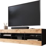 Banc TV Tivoli, Wotan Noir, Largeur 140 cm x Hauteur 40,5 cm x Profondeur 35,5 cm, sans LED