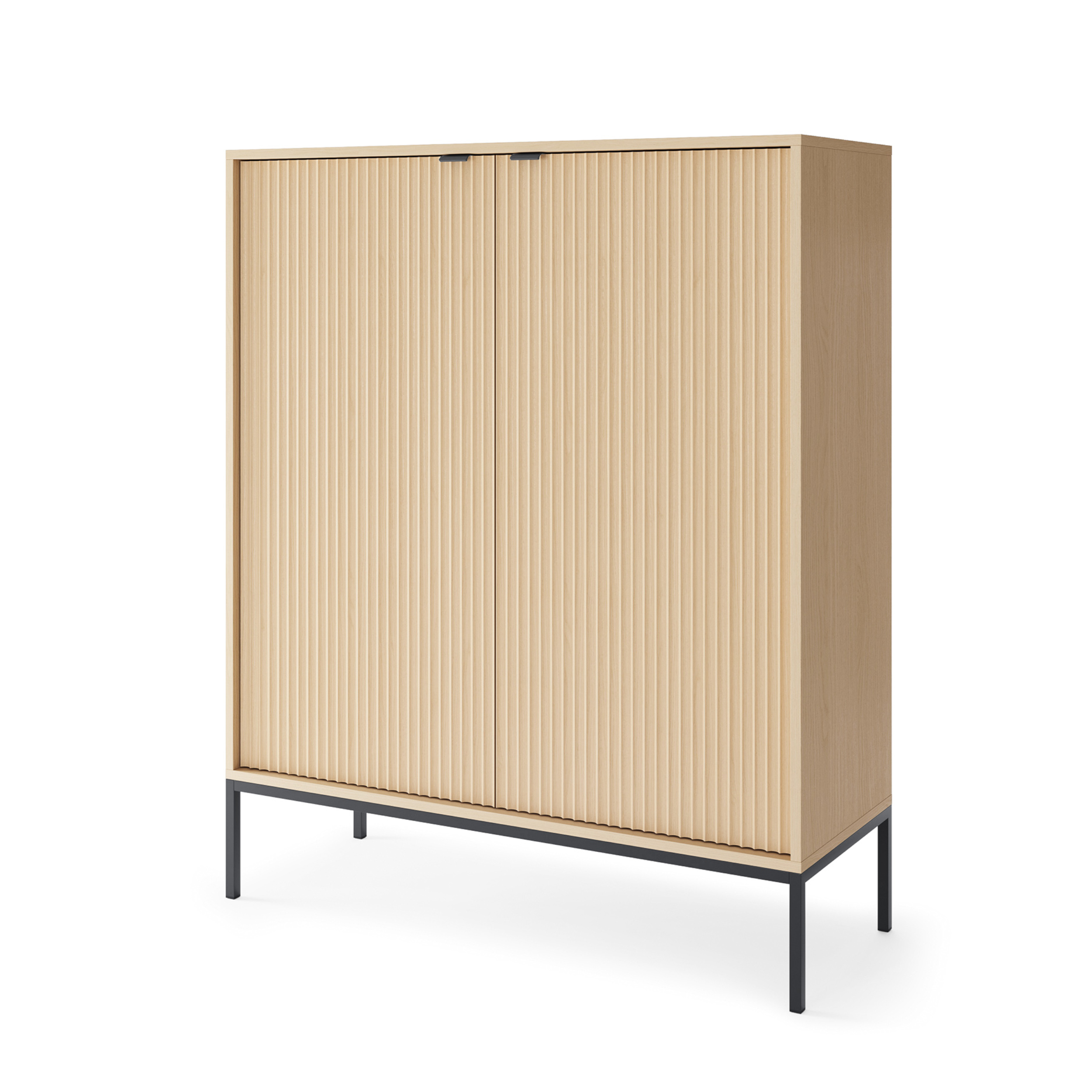 XMEBSKRKOMPI02701603_00-2.jpg Commode NANAIMO K104 - Couleur Chêne - Poignées Noires - Largeur 104 cm, Hauteur 125 cm, Profondeur 39 cm – Image 1