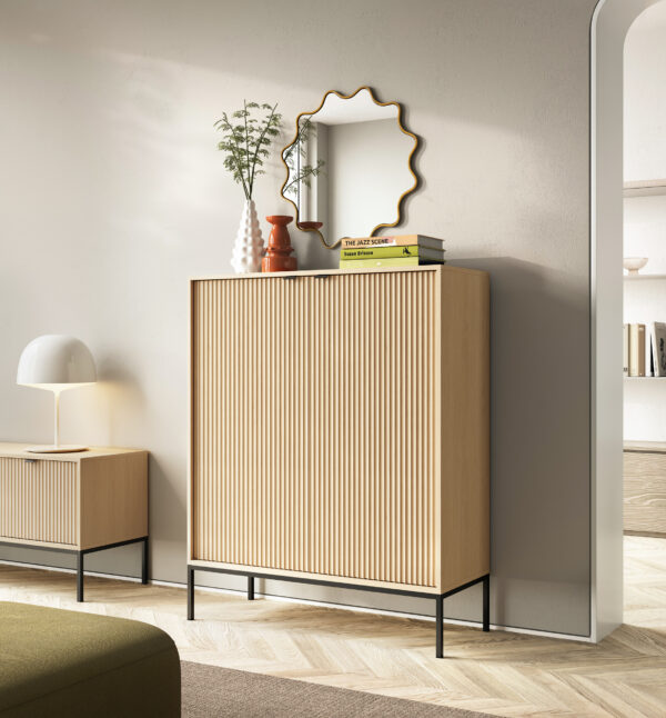 Commode NANAIMO K104 - Couleur Chêne - Poignées Noires - Largeur 104 cm, Hauteur 125 cm, Profondeur 39 cm – Image 6