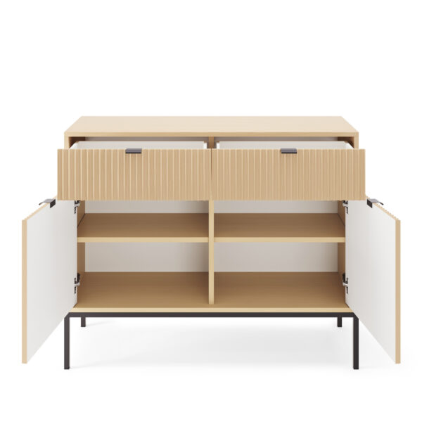 Commode NANAIMO KSZ104 - Couleur Chêne - Poignées Noires - 2 Tiroirs - Largeur 104 cm, Hauteur 83 cm, Profondeur 39 cm – Image 4