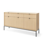 Commode NANAIMO KSZ154 - Couleur Chêne - Poignées Noires - 3 Tiroirs - Largeur 154 cm, Hauteur 83 cm, Profondeur 39 cm