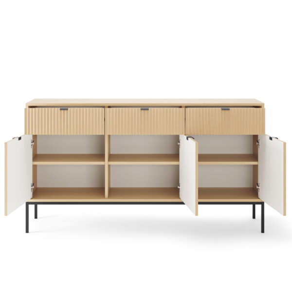 Commode NANAIMO KSZ154 - Couleur Chêne - Poignées Noires - 3 Tiroirs - Largeur 154 cm, Hauteur 83 cm, Profondeur 39 cm – Image 4