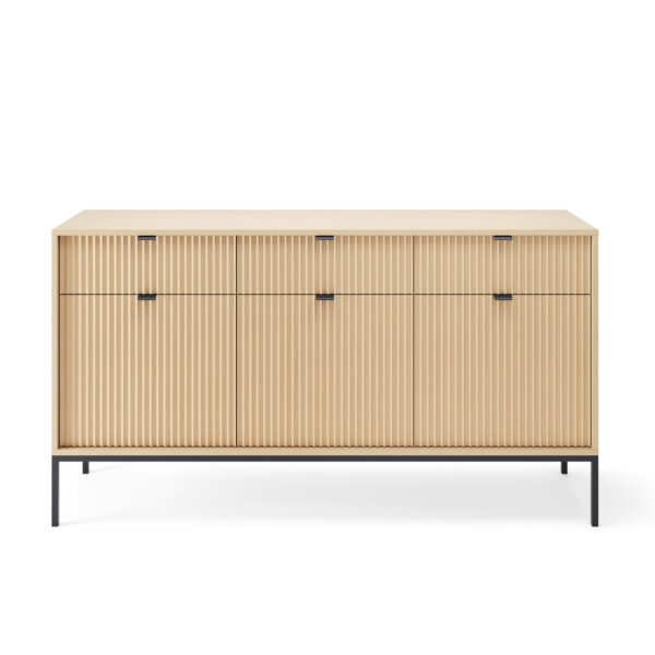 Commode NANAIMO KSZ154 - Couleur Chêne - Poignées Noires - 3 Tiroirs - Largeur 154 cm, Hauteur 83 cm, Profondeur 39 cm – Image 7