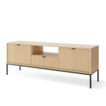 Meuble TV NANAIMO - Couleur Chêne - Poignées Noires - Largeur 154 cm, Hauteur 56 cm, Profondeur 39 cm