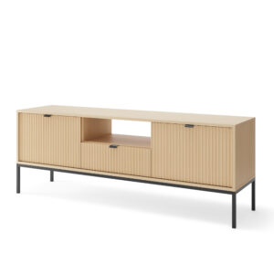 Meuble TV NANAIMO - Couleur Chêne - Poignées Noires - Largeur 154 cm, Hauteur 56 cm, Profondeur 39 cm