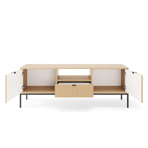 Meuble TV NANAIMO - Couleur Chêne - Poignées Noires - Largeur 154 cm, Hauteur 56 cm, Profondeur 39 cm – Image 4